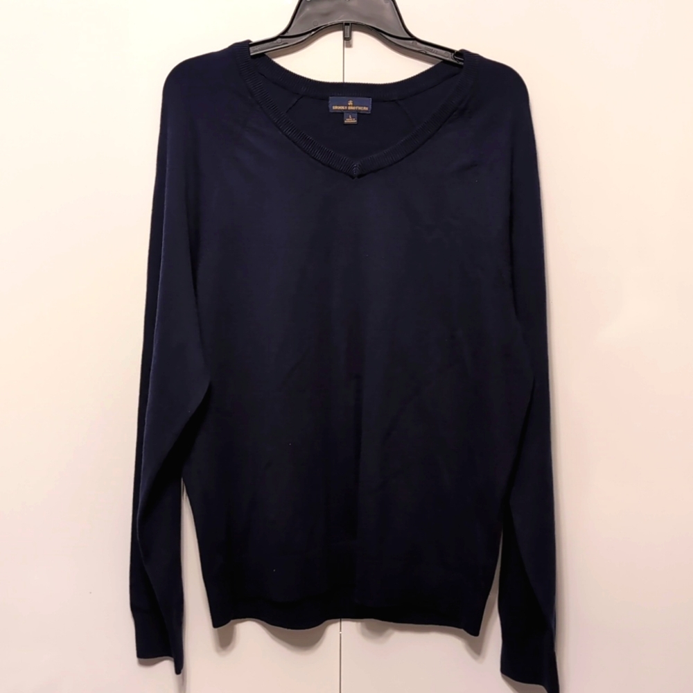 Brooks Brothers Men's Navy Blue Pima Cotton V-Neck Sweater Size Large